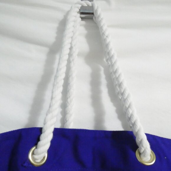 TRINA TURK BEACH TOTE | Blue Corduroy With Gold Seas The Day Print | NWOT - Picture 11 of 16